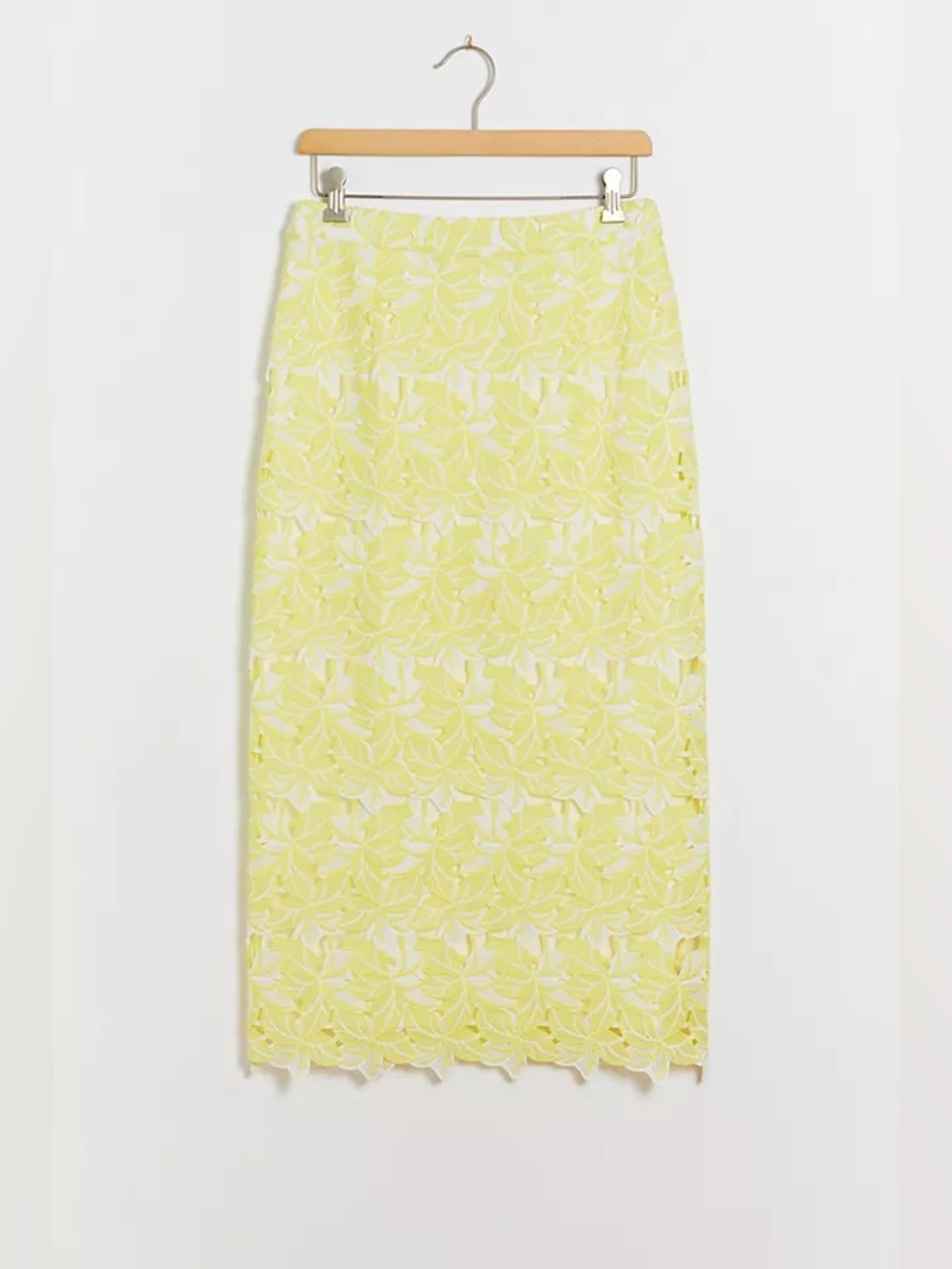 NWT Anthropologie Buttercup Eyelet Yellow Floral Lace Midi Skirt M